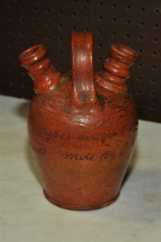POTTERY WEDDING JUG. Orange mottled