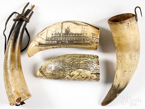 POWDER HORN, 19TH C.Powder horn,