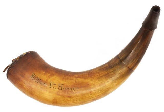 POWDER HORN ENGRAVED WILLIAM E.