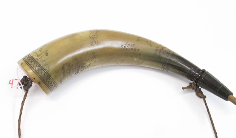 POWDER HORN WITH CARVING AND