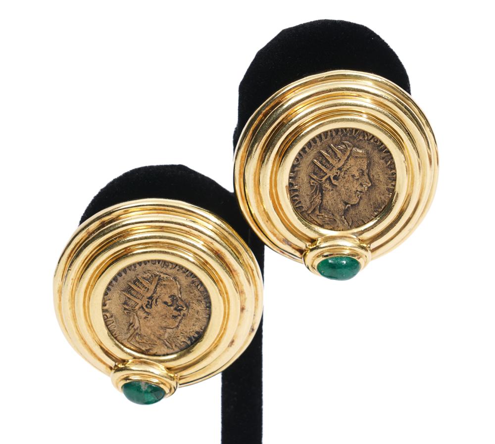 PR. 14K YG EMERALD & COIN OMEGA