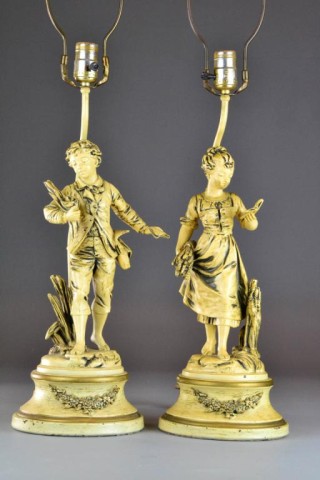 Pr. 1920's Signed Spelter LampsWith