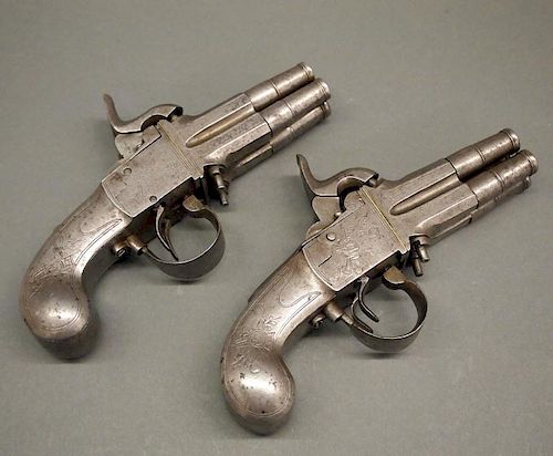 PR 19TH C FOUR-BARREL PISTOLSA pair