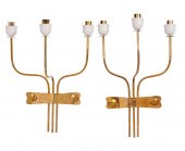 PR. 3 ARM BRASS SCONCES W/ WHI