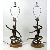 Pr Art Deco Figural Metal Tabl