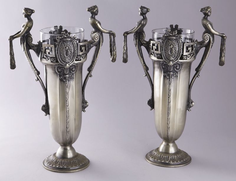 Pr. Art Deco style silvered cast