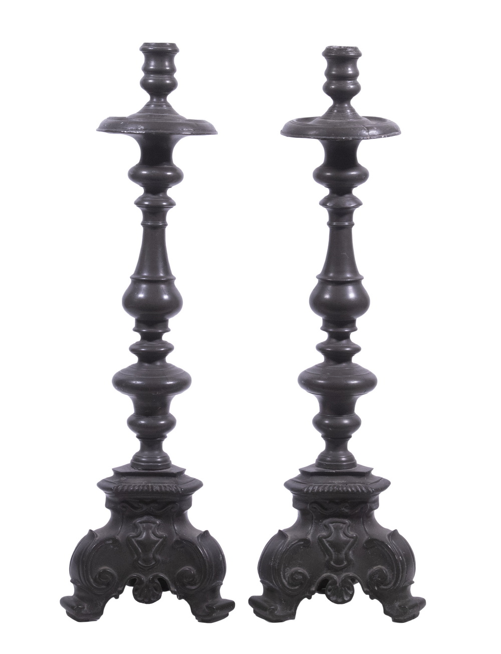 PR BAROQUE PEWTER CANDLESTICKS Pair