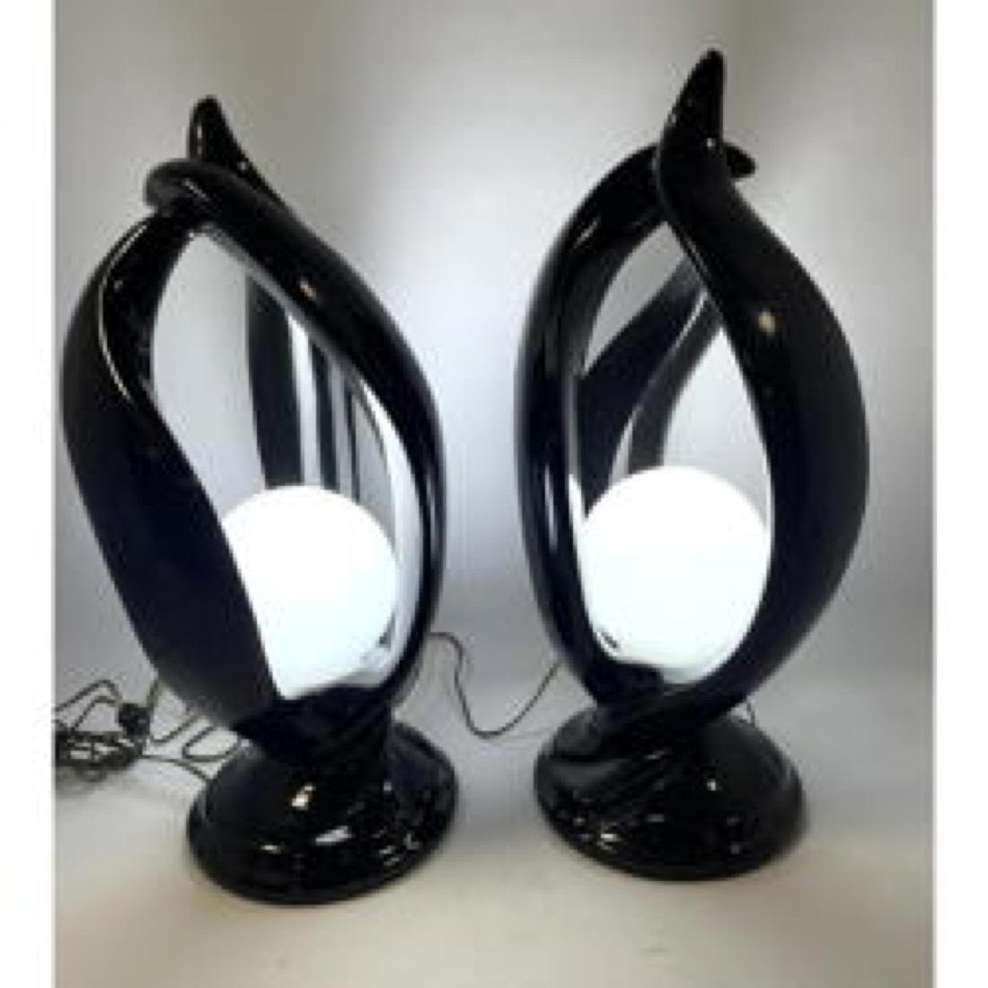 Pr Black Glazed Mid Century