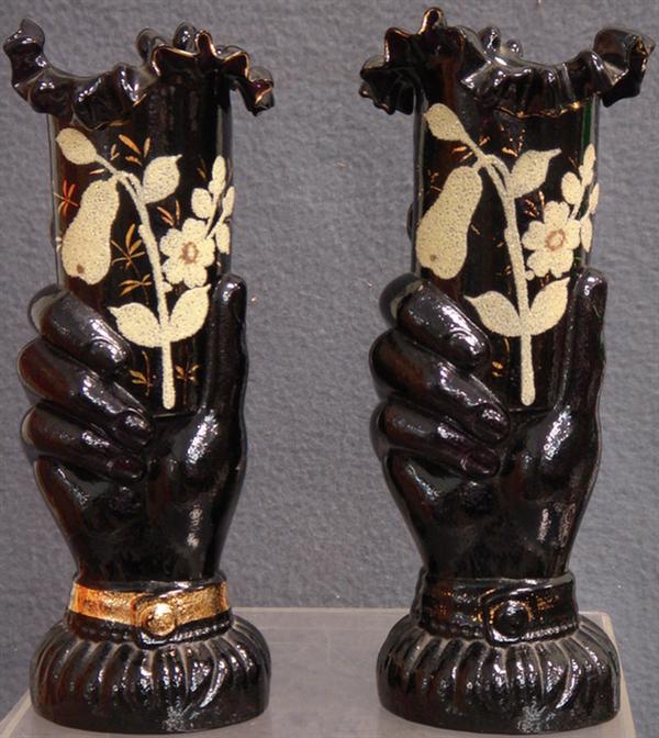 Pr blown amethyst hand vases with