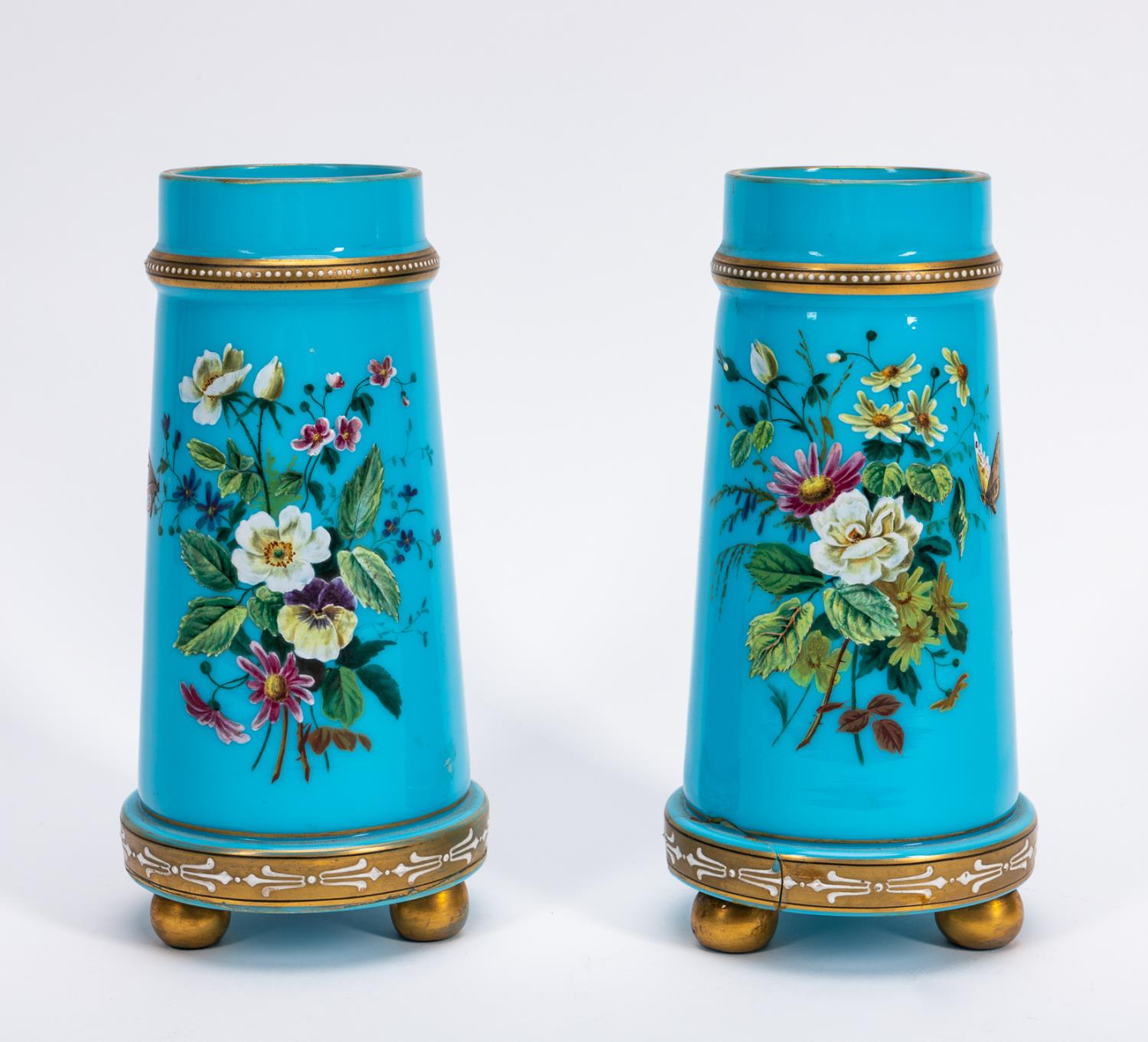 PR. BLUE AND GILT GLASS TAPERED