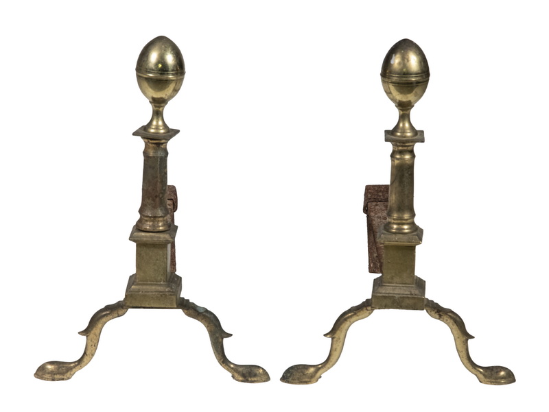 PR BRASS LEMON TOP ANDIRONS Pair of