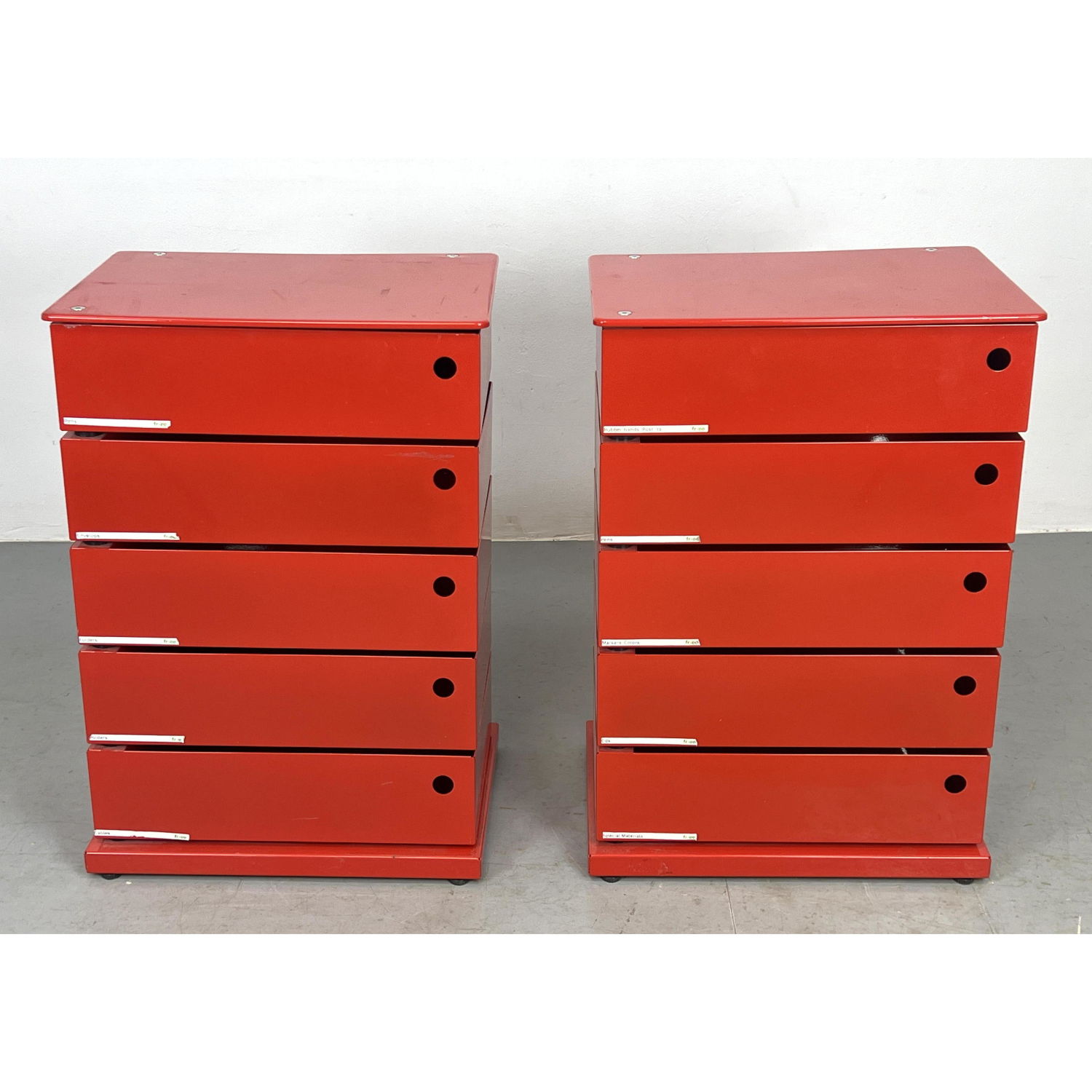 Pr Bright Red Enameled Drawer Tower