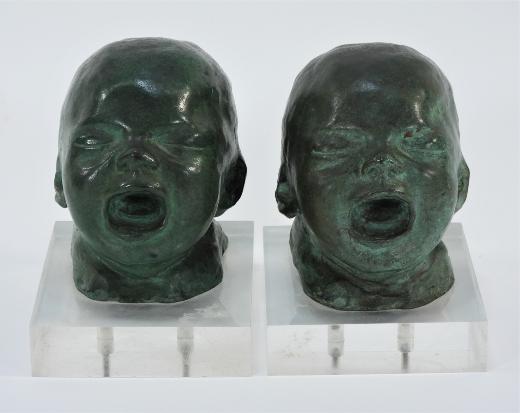 PR BRONZE BABY HEAD BOOKENDS United