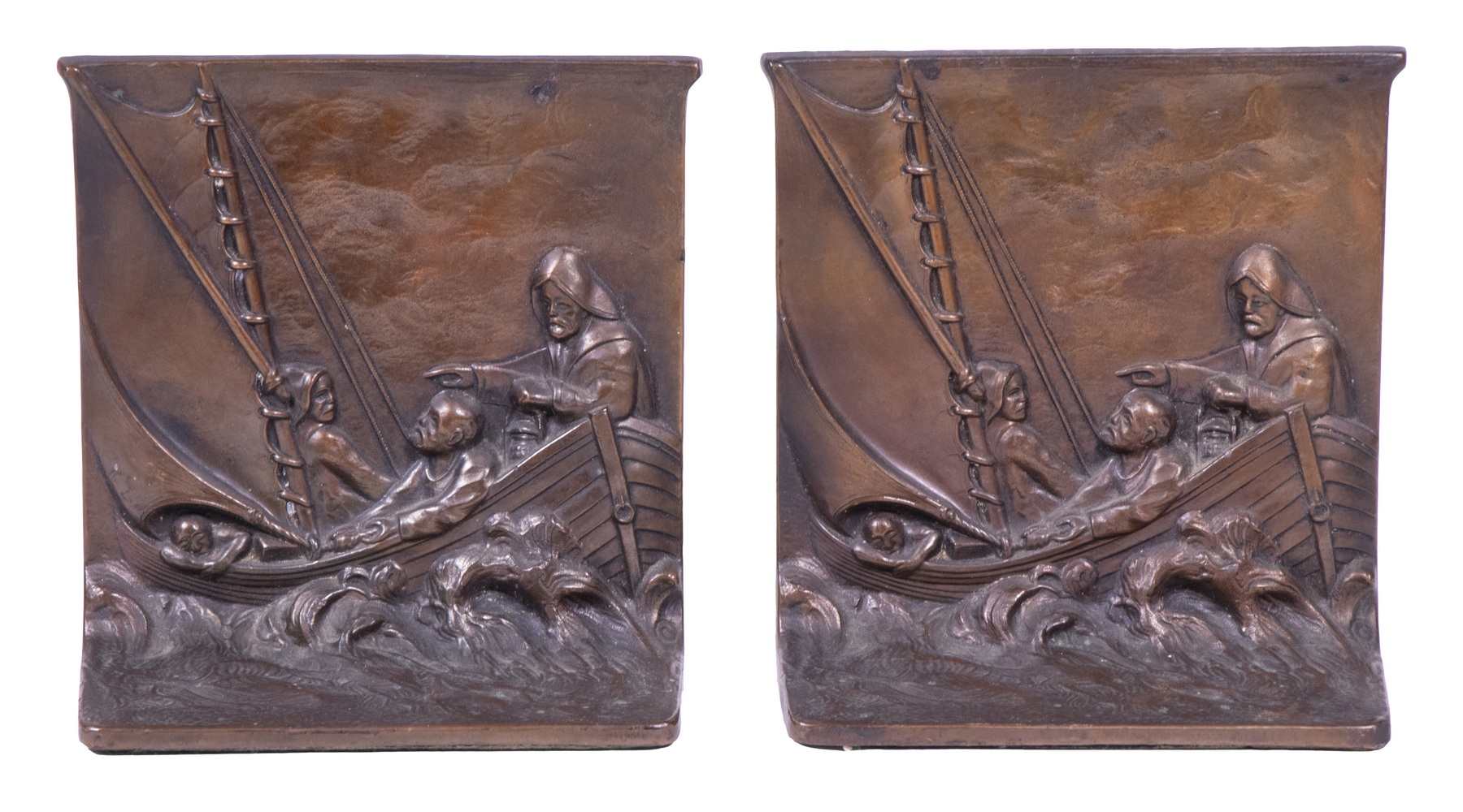 PR BRONZE NAUTICAL SCENE BOOKENDS