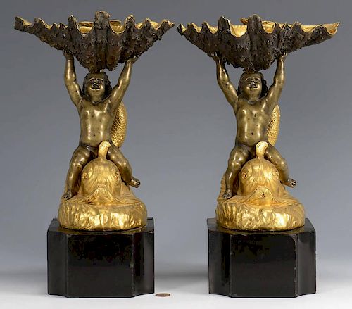 PR. BRONZE SCULPTURES W/ CHERUBS