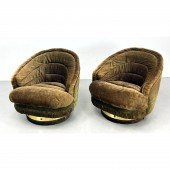 Pr Brown Upholstered Slouchy L