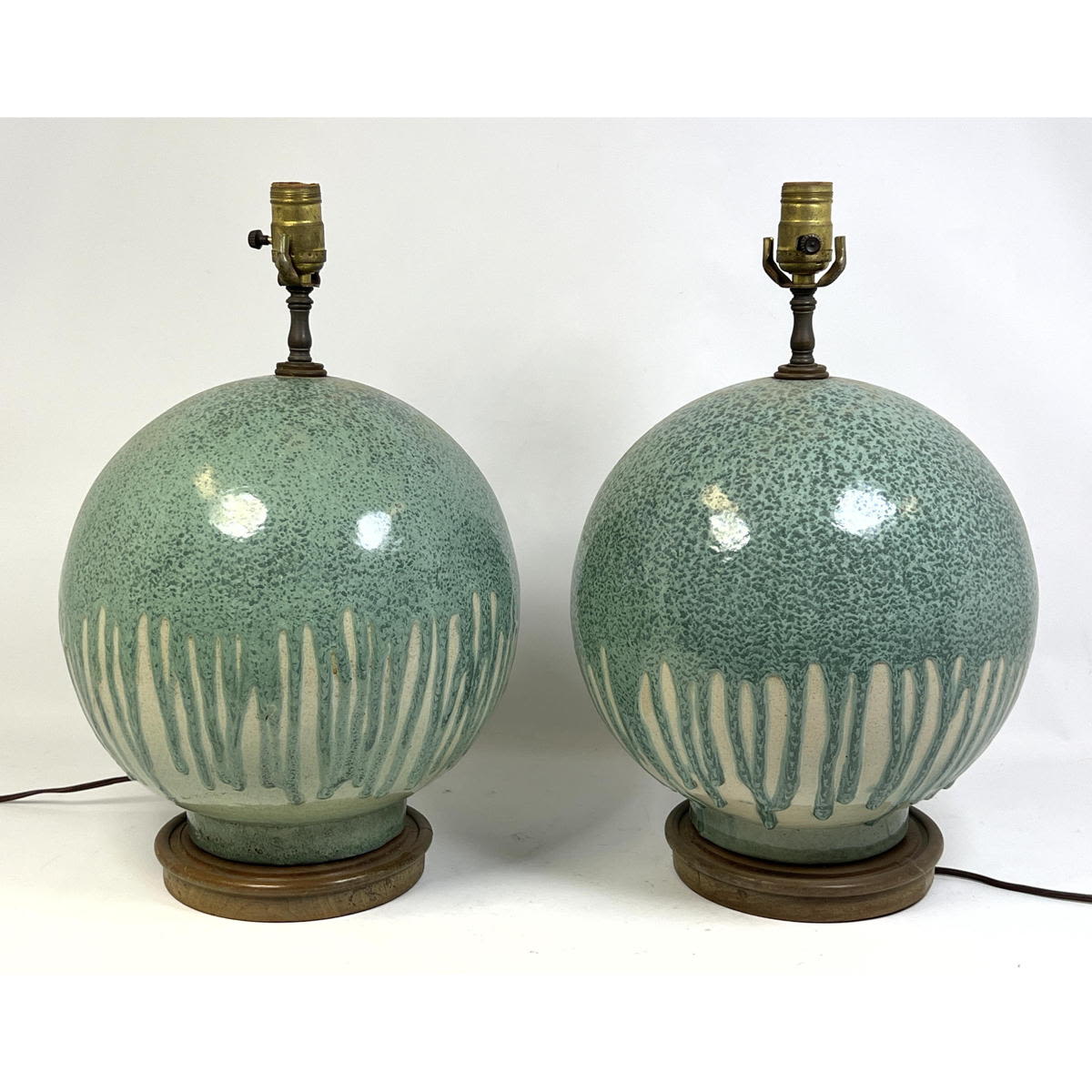 Pr Bulbous Pottery Table Lamps.