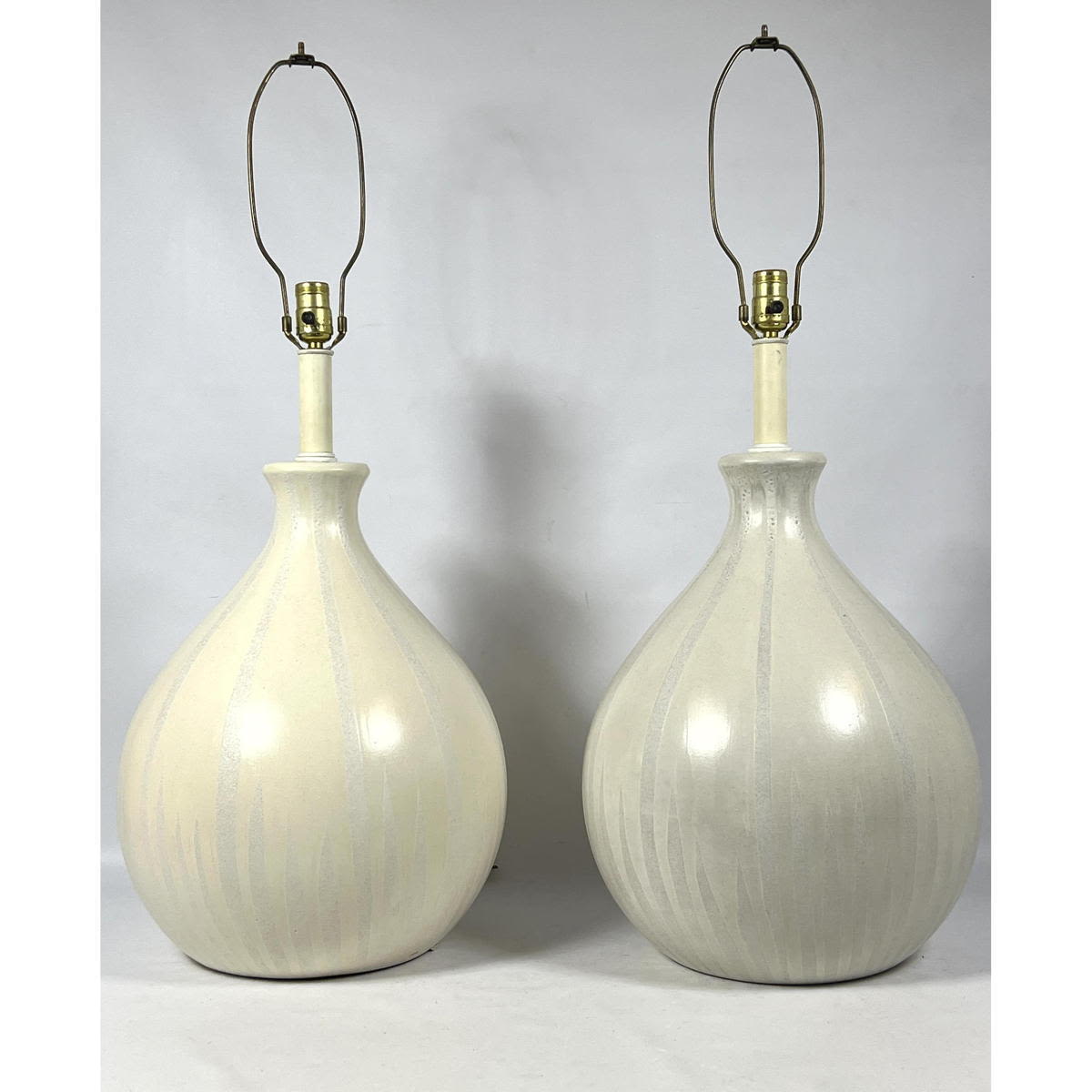 Pr Bulbous Pottery Table Lamps.