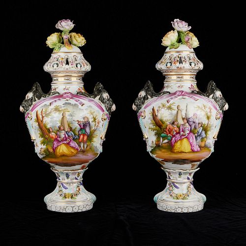 PR CARL THIEME PORCELAIN URNS W/