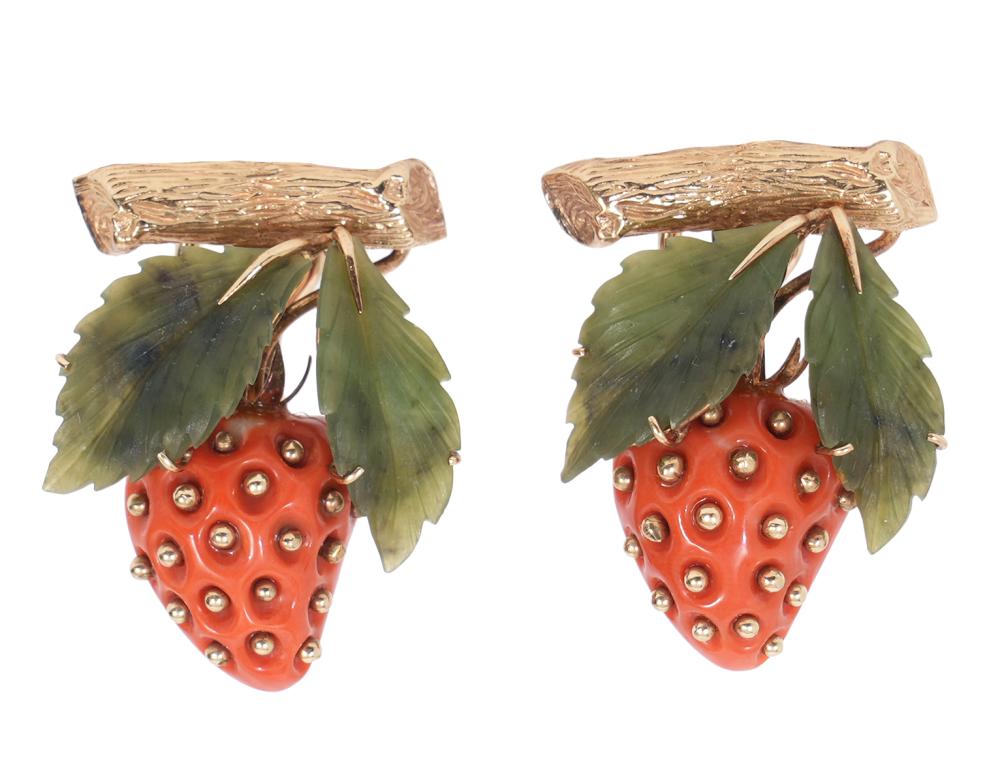 PR. CARVED CORAL & JADE 14K YG