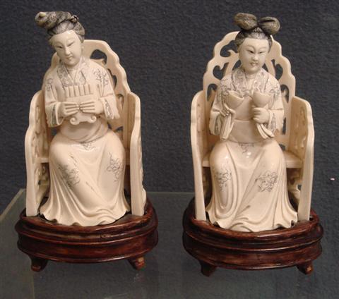 Pr carved elephant ivory seated