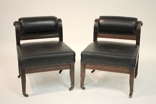 PR. CARVED MAHOGANY AND LEATHER