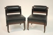 PR. CARVED MAHOGANY AND LEATHE