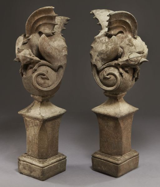 Pr. carved sandstone gargoyles on