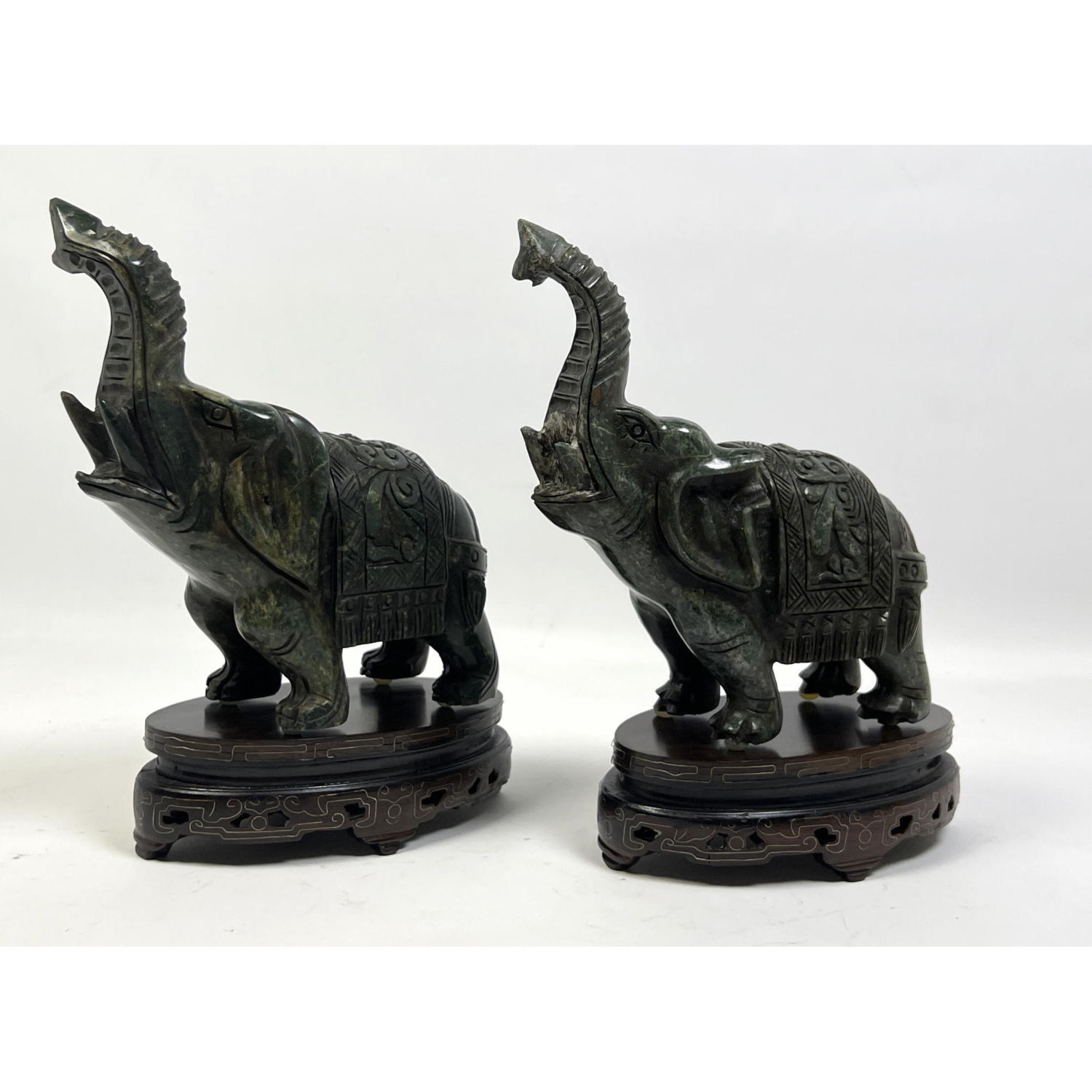 Pr Carved Stone Figural Elephants