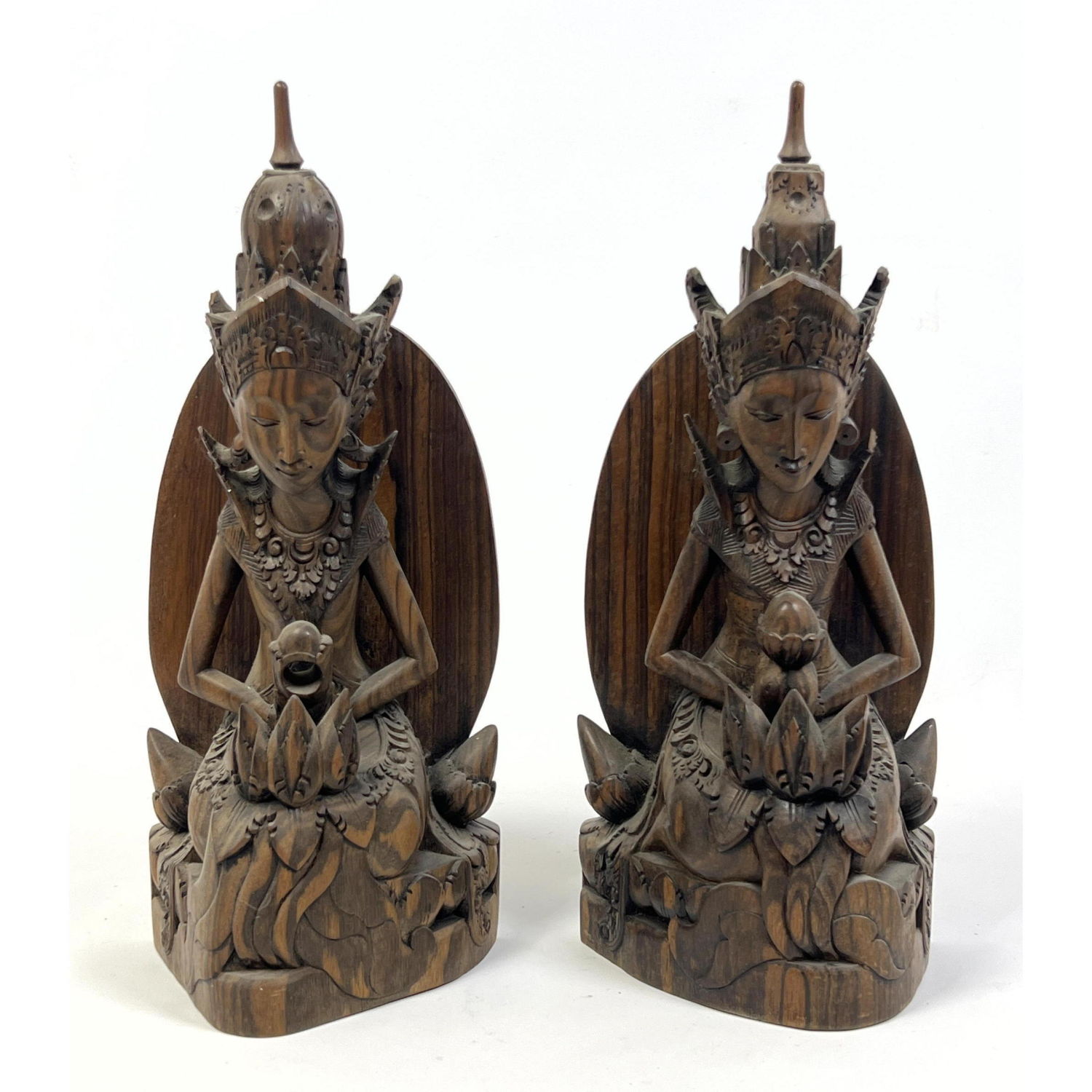 Pr Carved Wood Asian Figures.