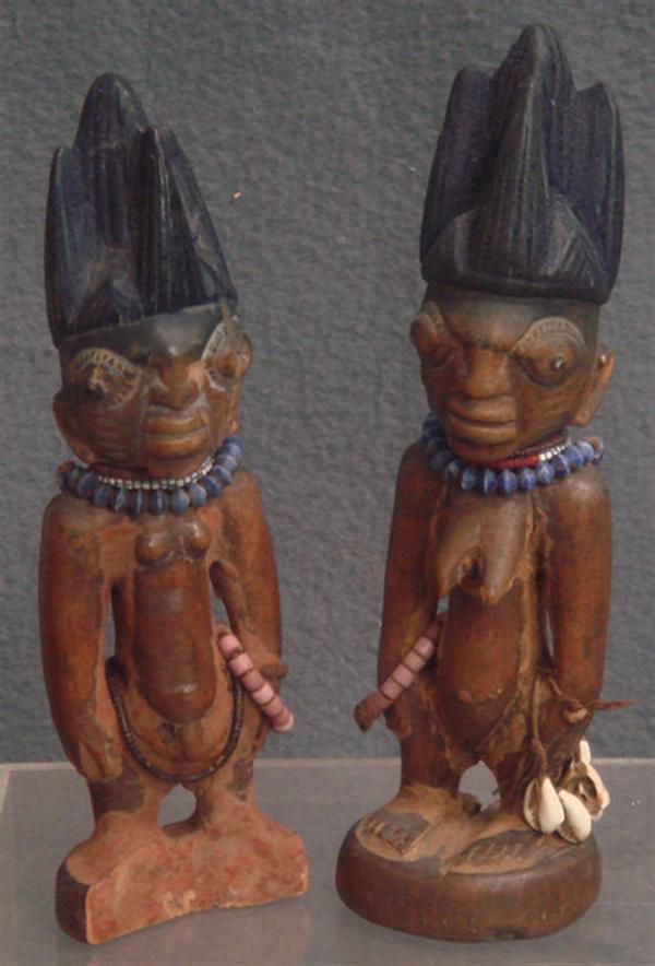 Pr carved wood Ibeji figures,