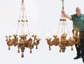 PR CARVED WOODEN CHANDELIERS C