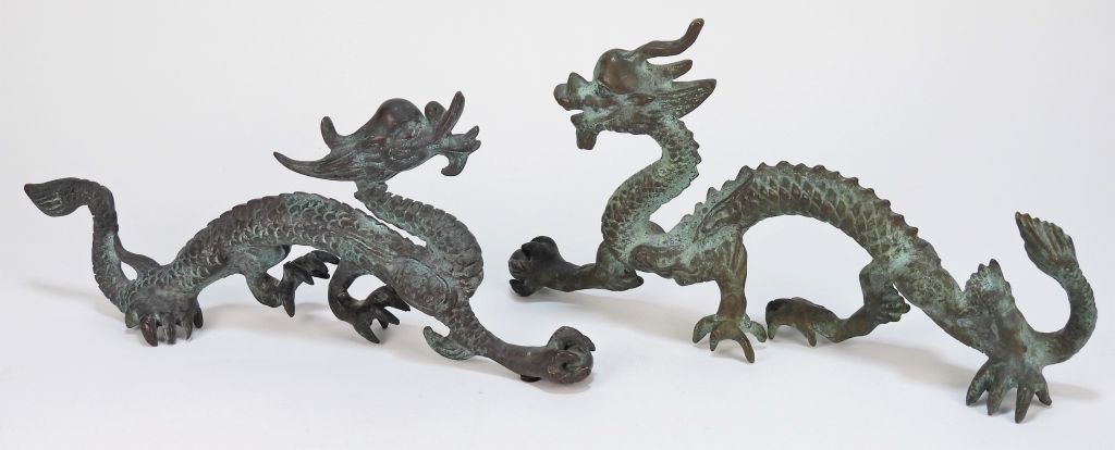 PR CHINESE BRONZE DRAGON SCULPTURES