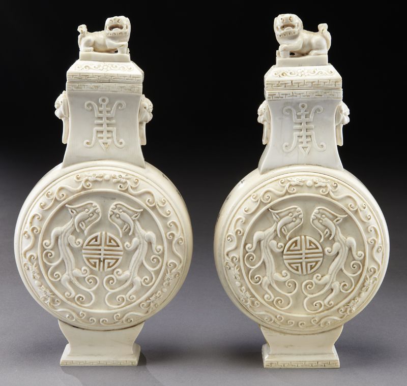 Pr. Chinese carved ivory vases