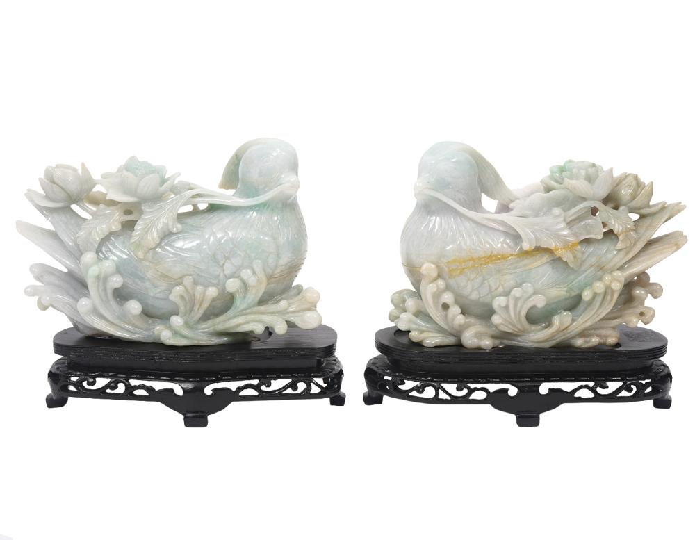 PR. CHINESE CARVED JADE BIRDS ON