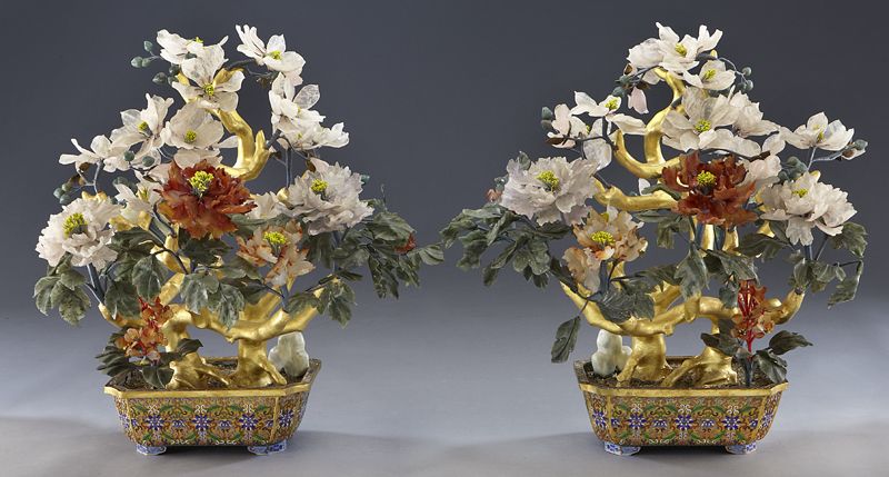 Pr. Chinese carved jade trees in