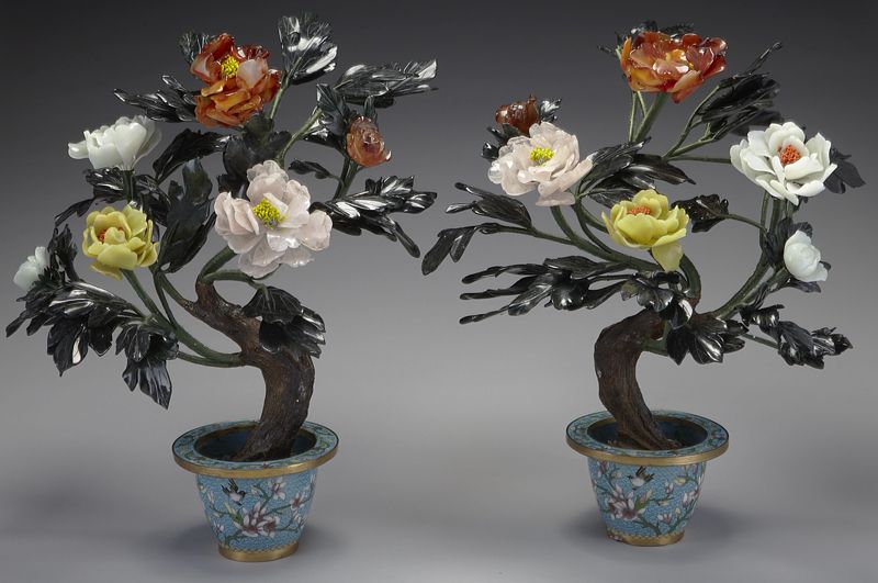 Pr. Chinese carved jade trees in