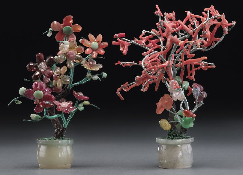 Pr. Chinese carved jade trees