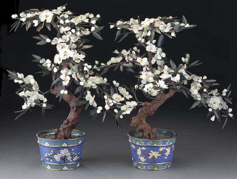 Pr. Chinese carved jade trees in