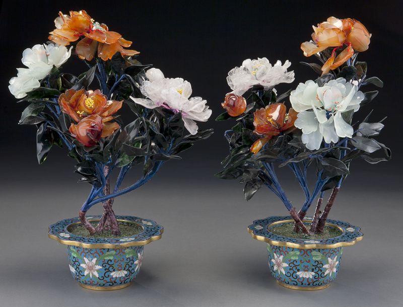 Pr. Chinese carved jade trees set