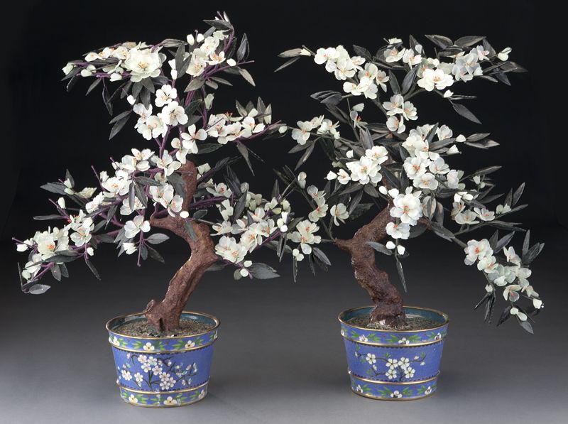 Pr. Chinese carved jade trees in