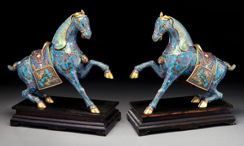 Pr. Chinese cloisonne horses raised