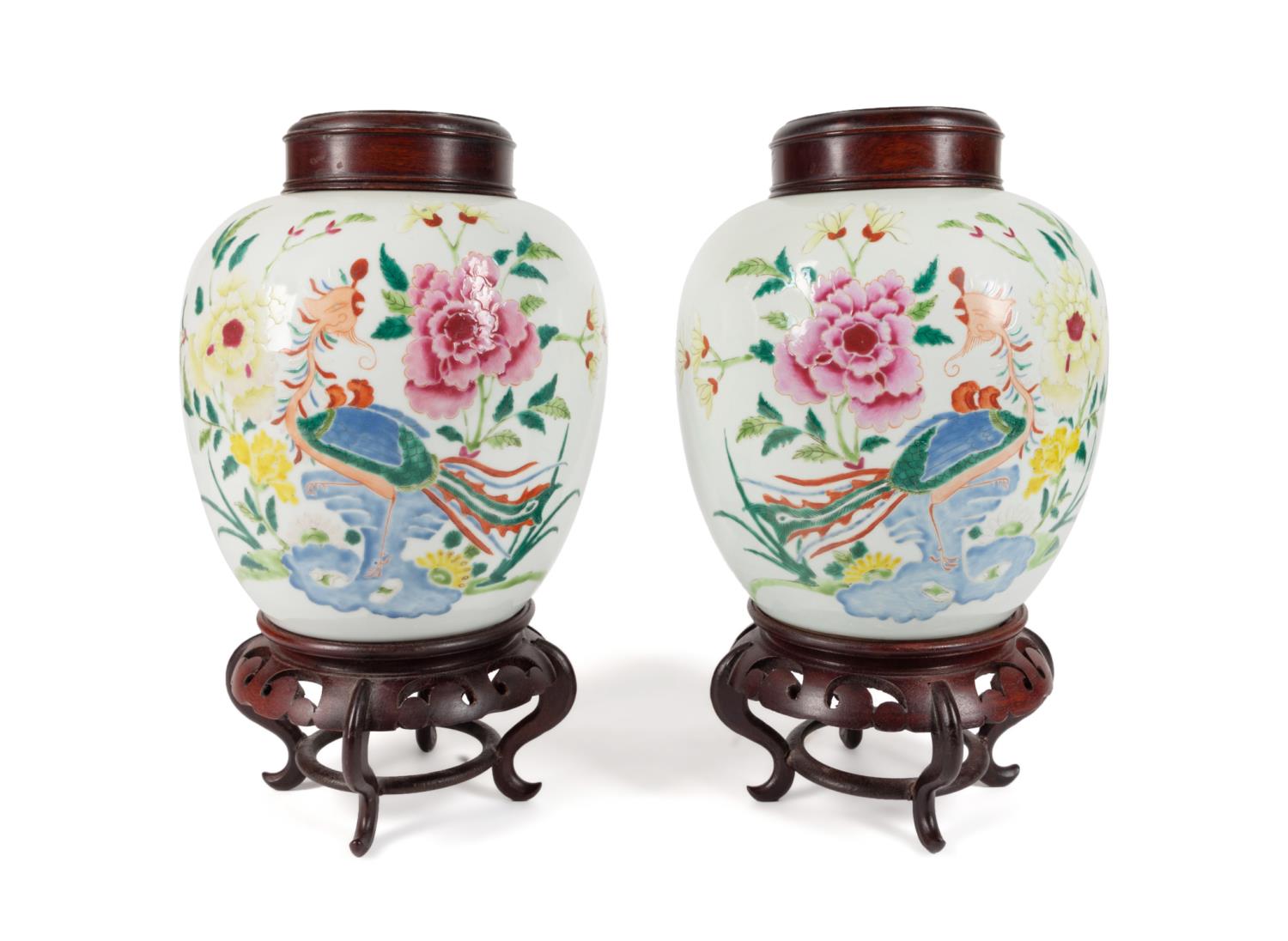 PR CHINESE FAMILLE ROSE LIDDED JARS