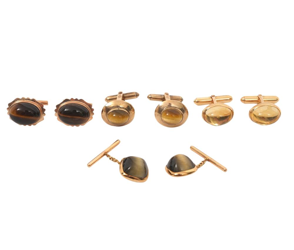 PR. CITRINE, 2 PR. CATS EYE & TIGER