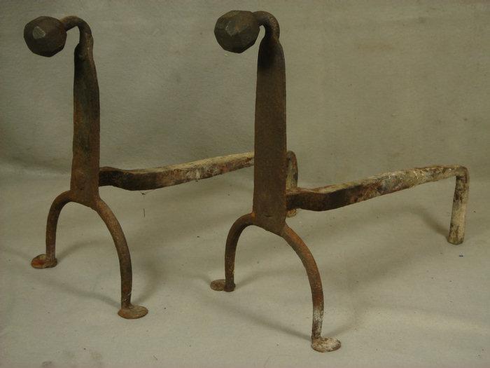 Pr early wrought iron goose neck 
