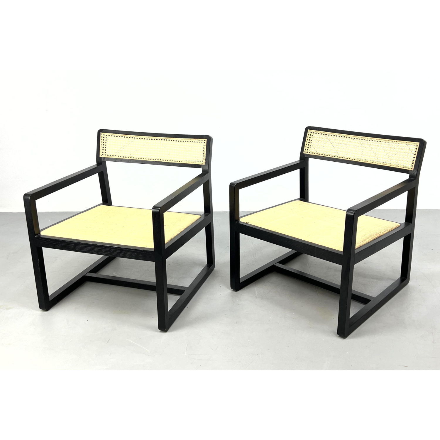Pr Ebonized Frame Open Arm Lounge