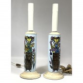 Pr Faience Pottery Table Lamps