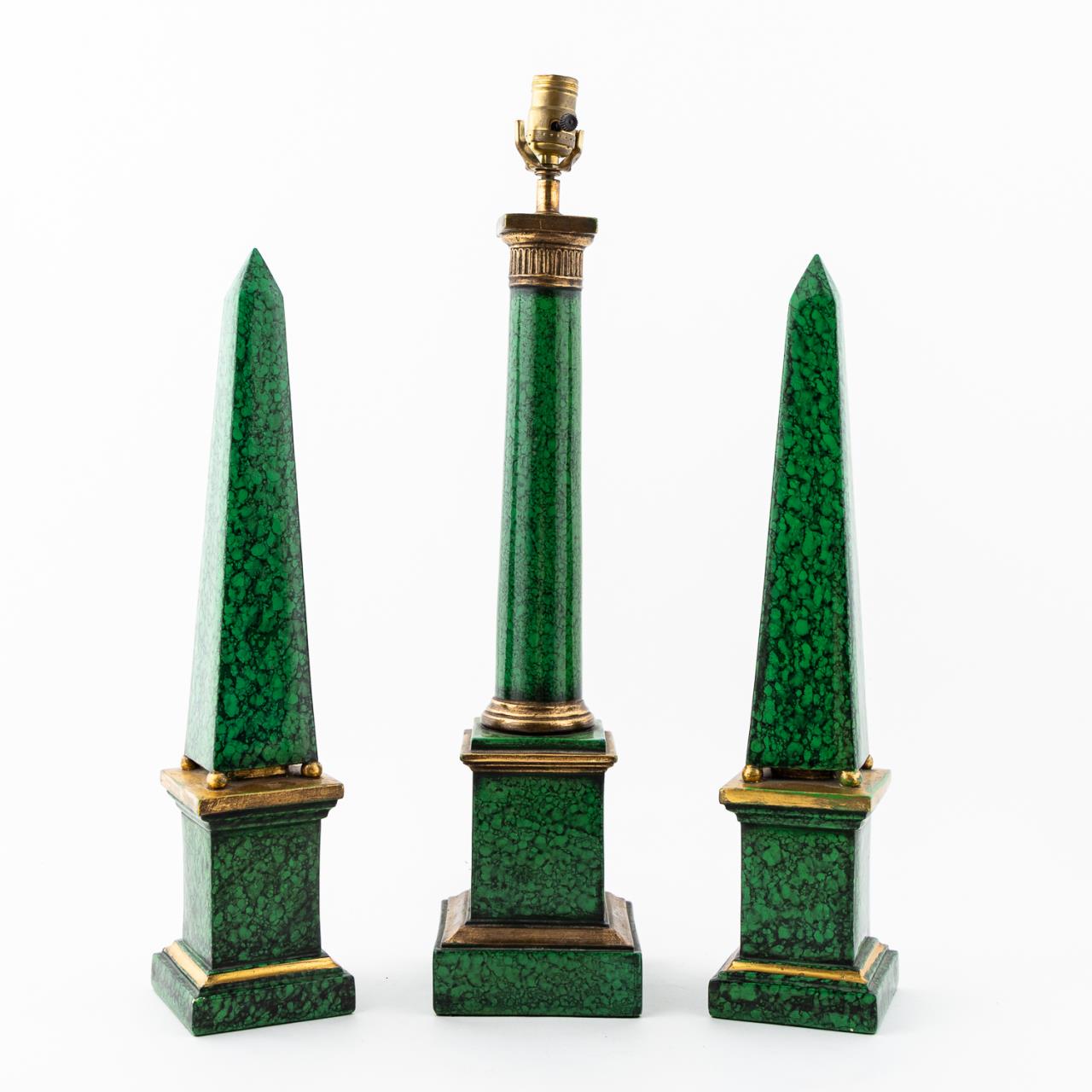 PR., FAUX MALACHITE OBELISKS &