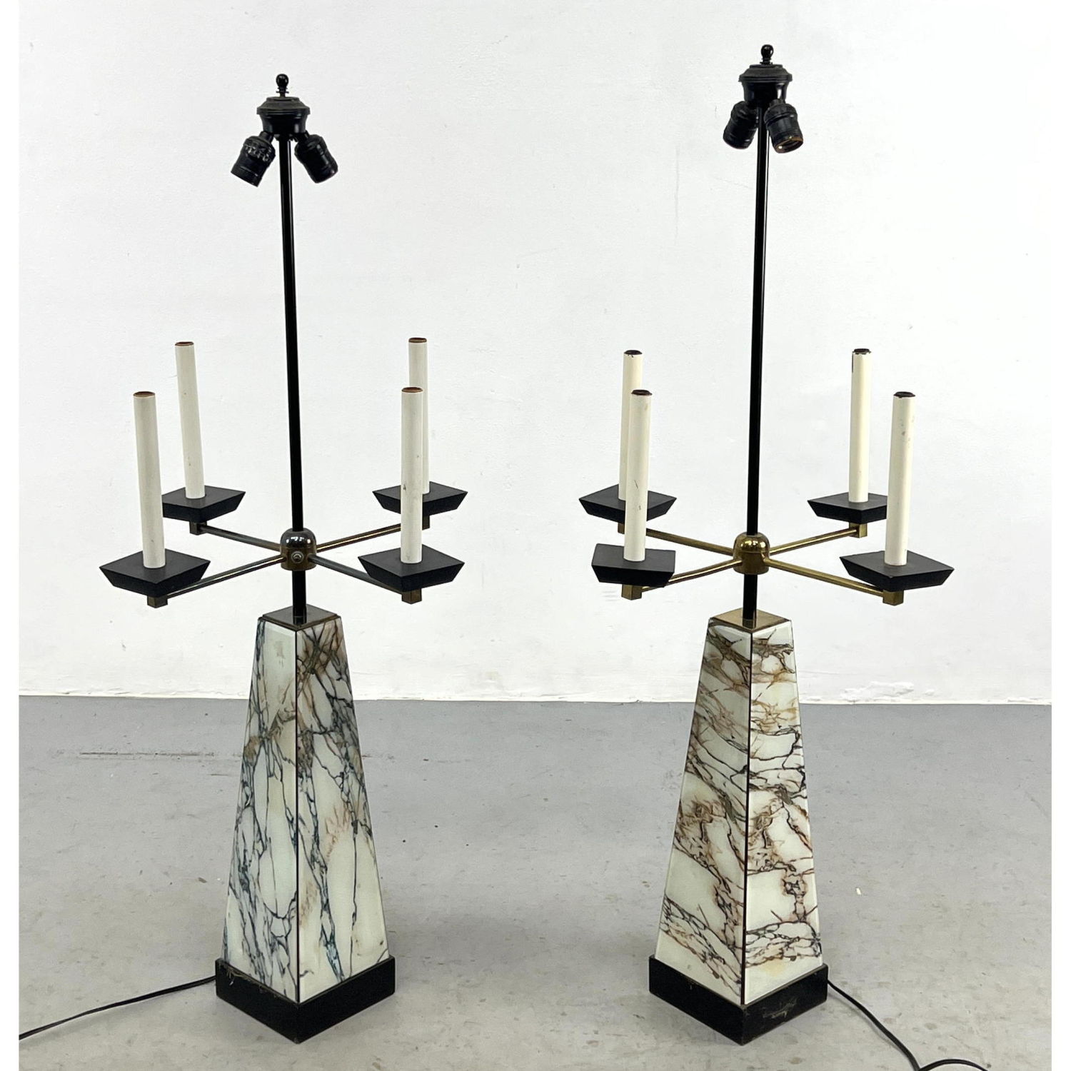 Pr Faux Marble Tapered Base Table
