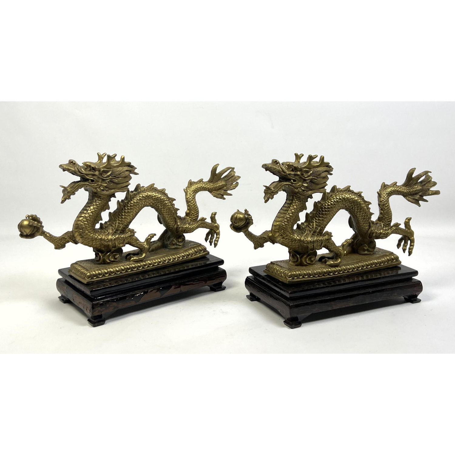 Pr Figural Brass Dragon Sculptures.